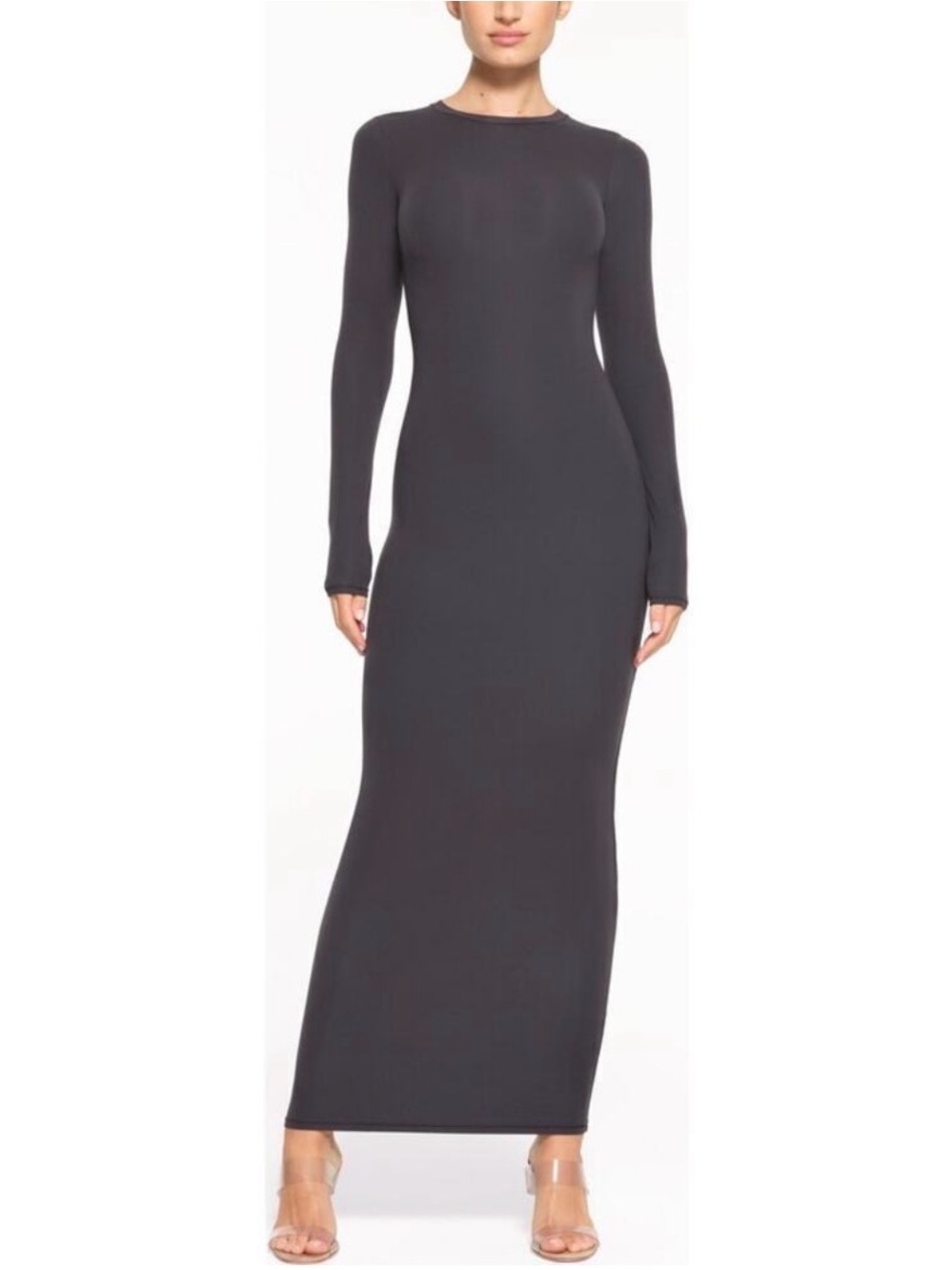 SKIMS Fits Everybody Crew Neck Long Sleeve Bodycon Maxi Dress